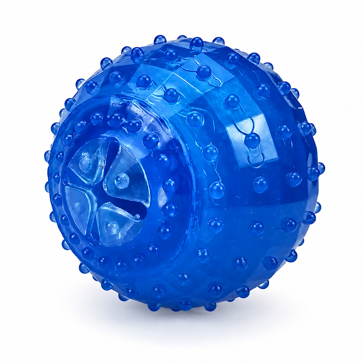 Blue textured ball toy on a white background