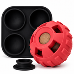 Red dog toy with a black silicone mold on a white background