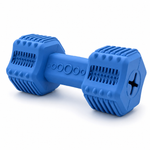Blue dog chew toy with textured surface on a white background