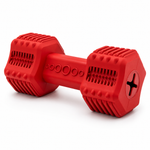 Red dog toy shaped like a dumbbell on a white background